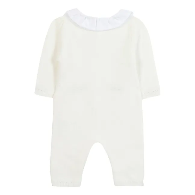 Mono con cuello Peter Pan bordado de flores | Crudo