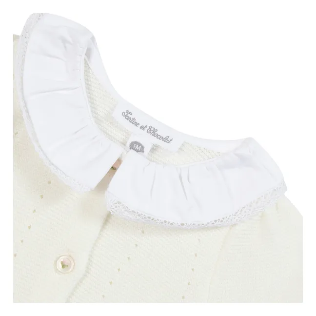 Mono con cuello Peter Pan bordado de flores | Crudo