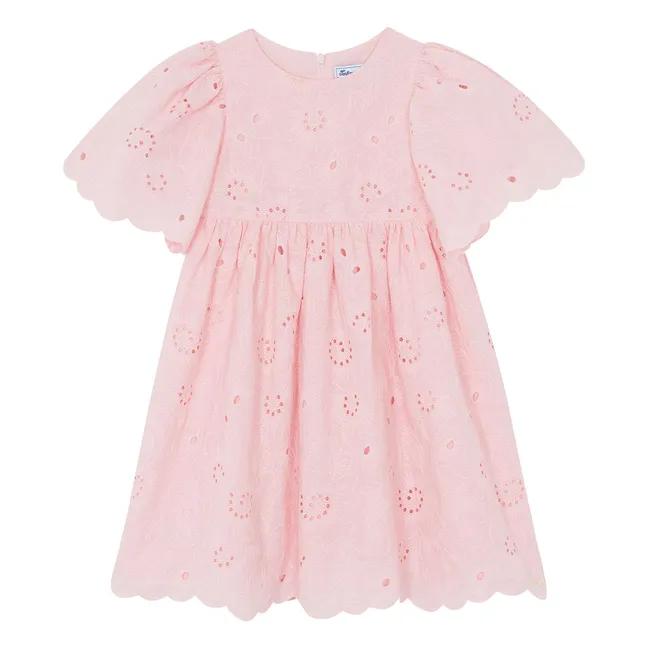 Vestido de manga abullonada bordado con flores | Rosa empolvado