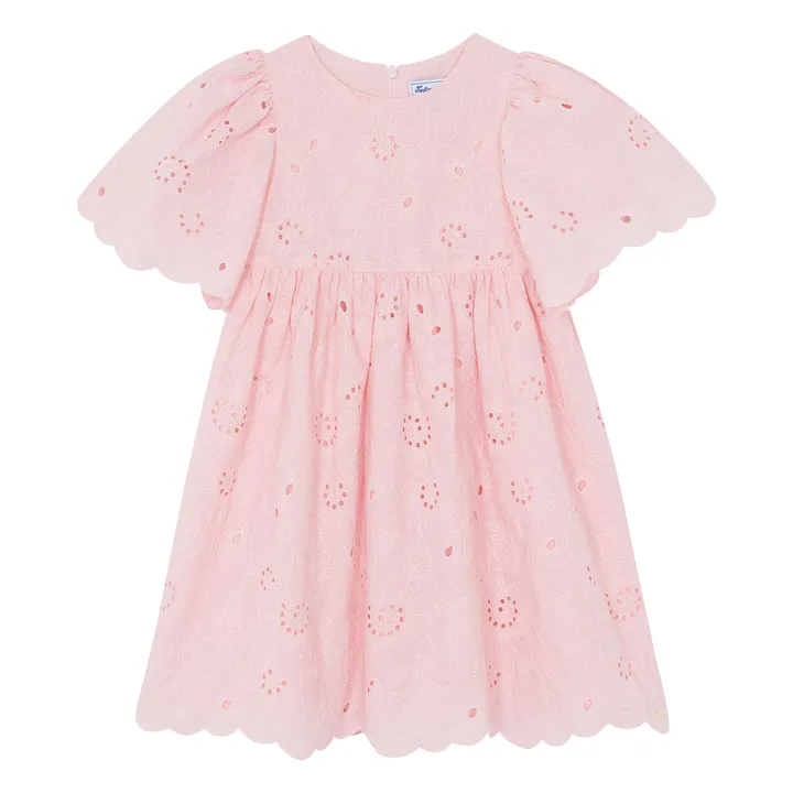 Vestido de manga abullonada bordado con flores | Rosa empolvado- Imagen del producto n°0