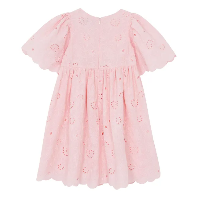 Vestido de manga abullonada bordado con flores | Rosa empolvado