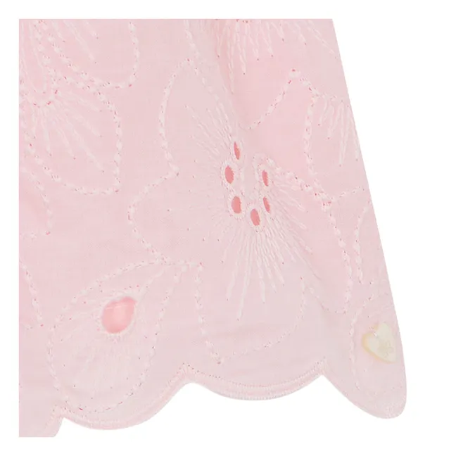 Robe Manches Bouffantes Brodée Fleurs | Rose poudré