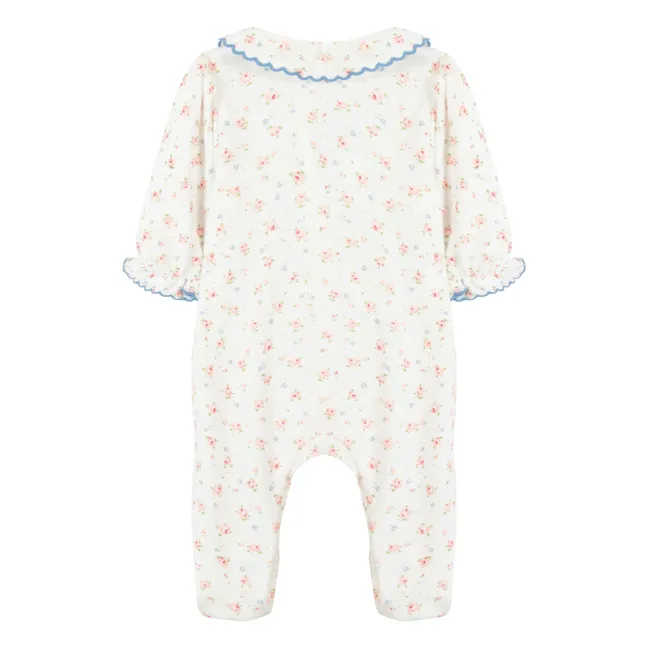 Pijama con cuello festoneado floral | Crudo