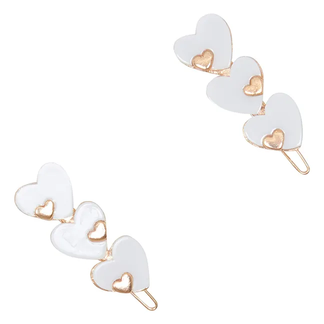 Set of 2 Hearts Barettes | Ecru