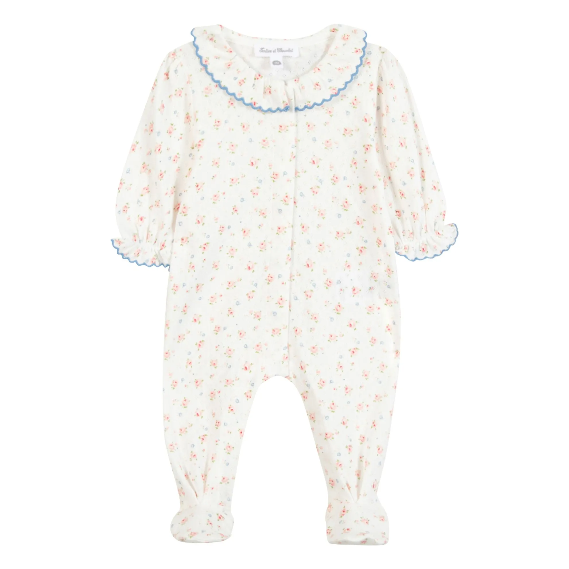 Tartine Et Chocolat Ecru Pyjamas With Floral Scalloped Collar