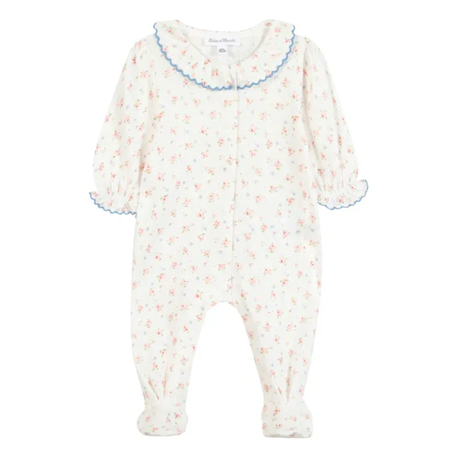 Pyjama Col Feston Fleuri | Ecru