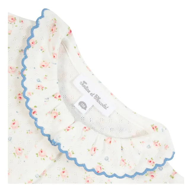 Pijama con cuello festoneado floral | Crudo