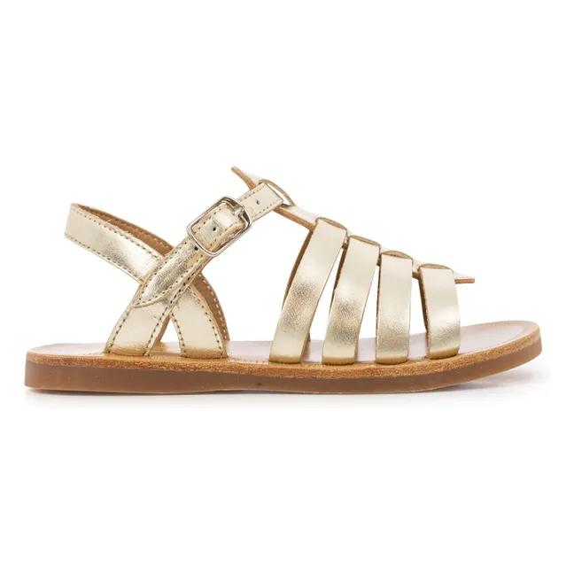 Plagette Strap Metallic Sandals | Or