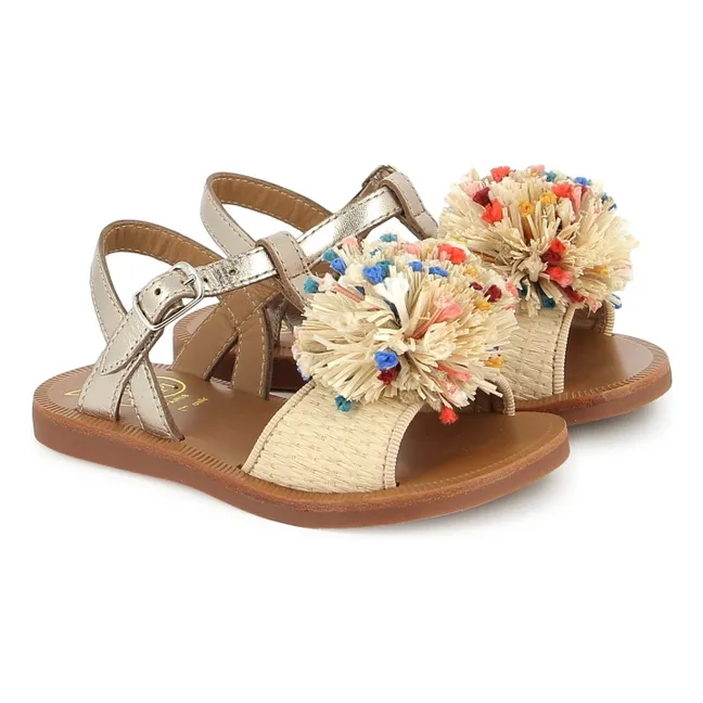 Sandalias con pompones | Crema