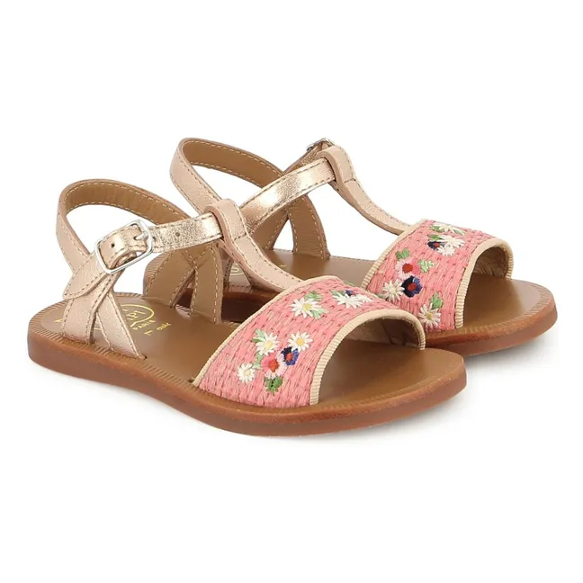 Sandali Plagette Raphia Brod | Rosa