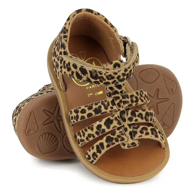 Sandales Poppy Strap Léopard | Marron