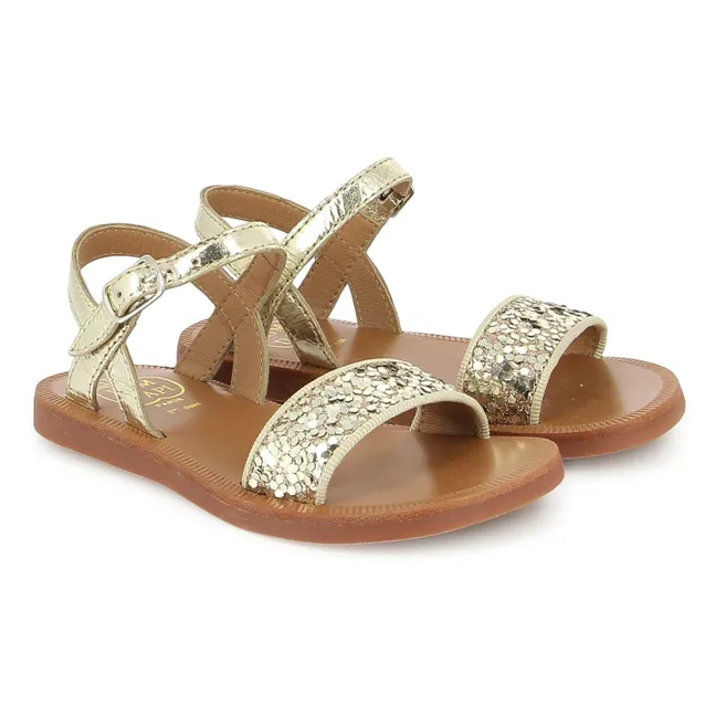 Plagette Buckle Glitter Sandals | Gold