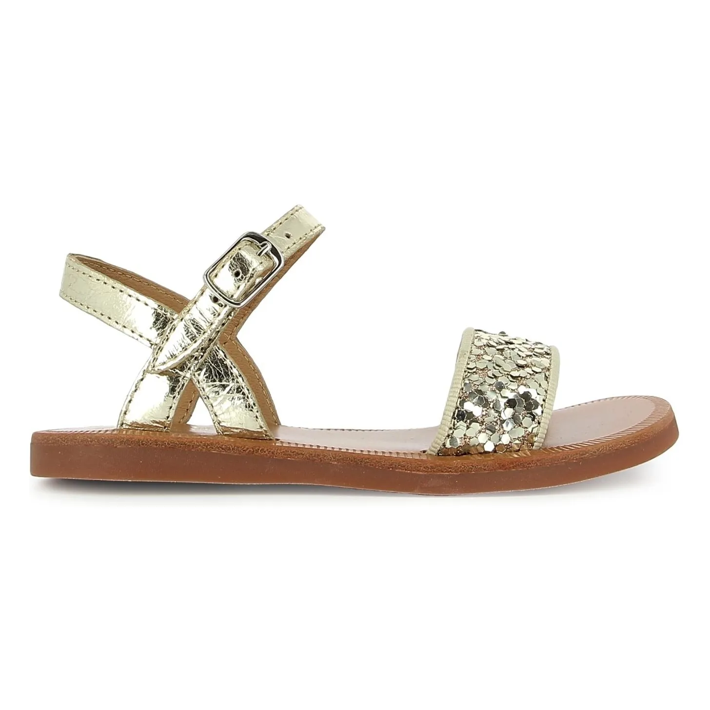 Pom D'api Gold Plagette Buckle Glitter Sandals