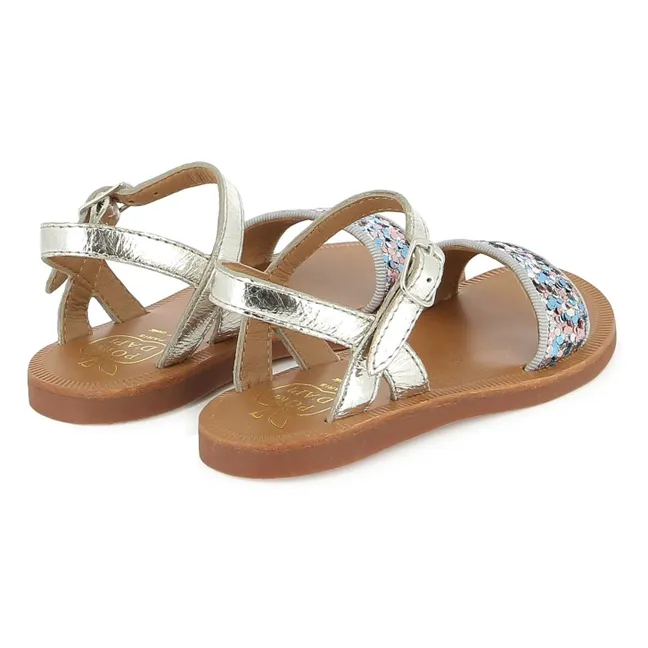Plagette Buckle Glitter Sandals | Silver