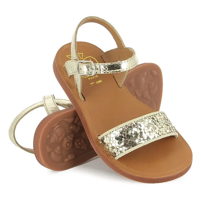Sandales Plagette Buckle Pailletées | Doré
