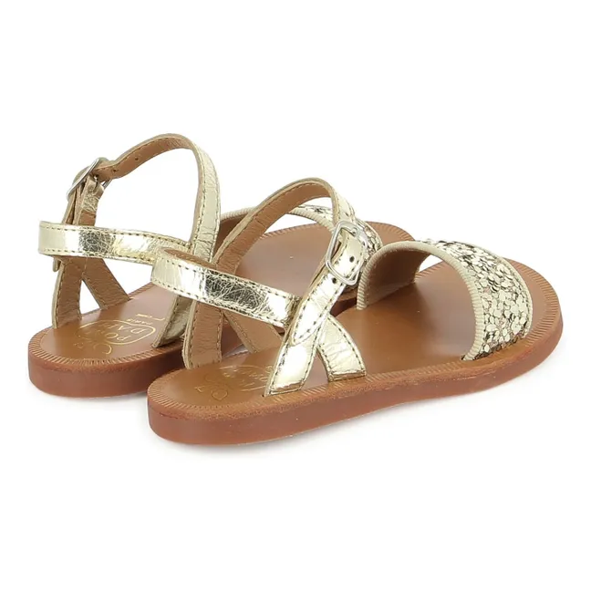 Plagette Buckle Glitter Sandals | Gold