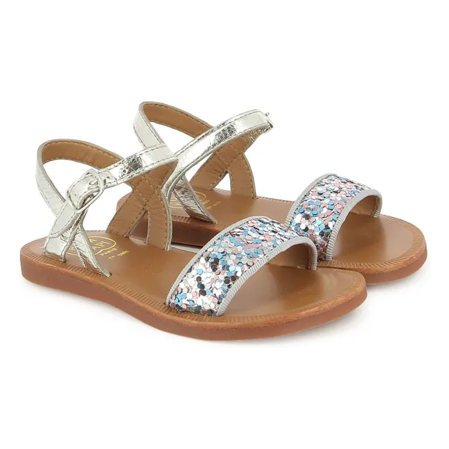 Sandalias de lentejuelas con hebilla Plagette | Plateado