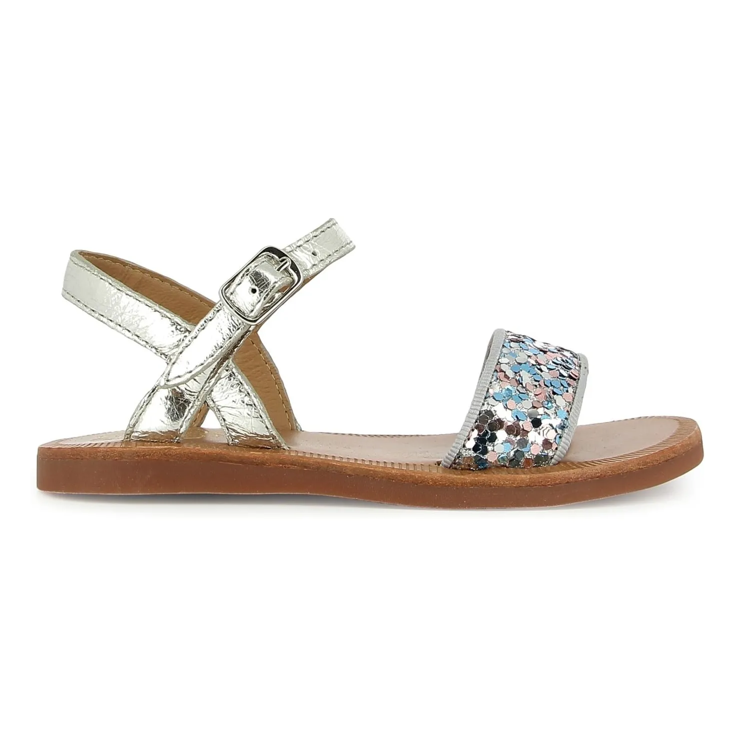 Pom D'api Silver Plagette Buckle Glitter Sandals