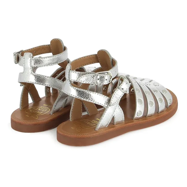 Plagette Stud Velvet Sandals | Silver