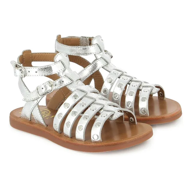 Plagette Stud Velvet Sandals | Silver