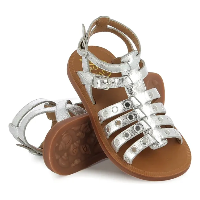 Plagette Stud Velvet Sandals | Silver