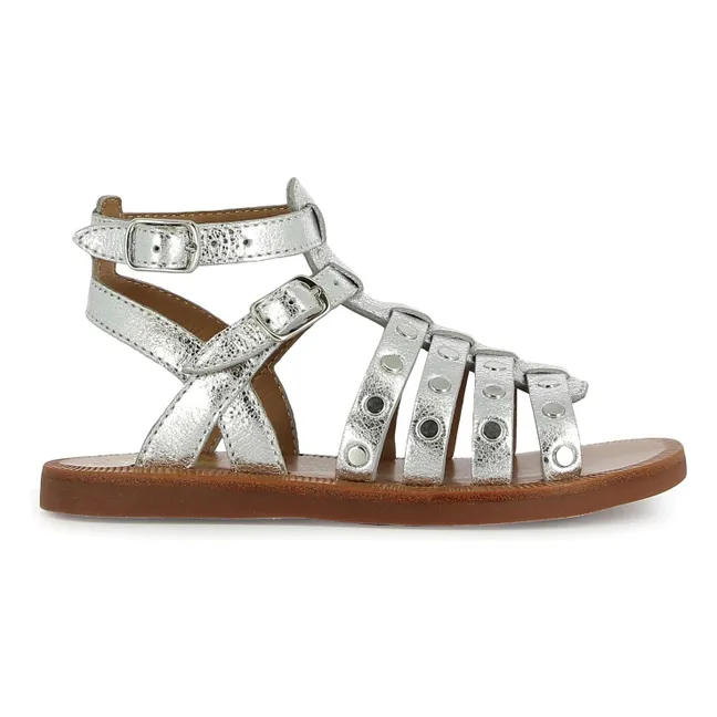Plagette Stud Velvet Sandals | Silver