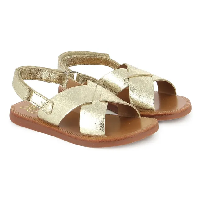 Sandales Métallisées Plagette Cross | Gold