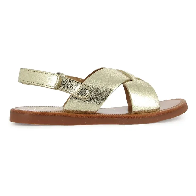 Plagette Cross Metallic Sandals | Gold