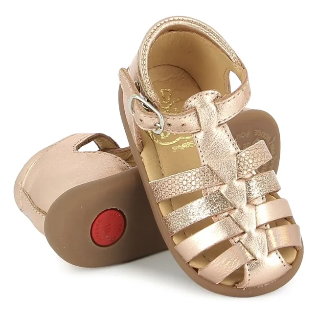 Stand Up Strap Metallic Sandals | Pink Gold