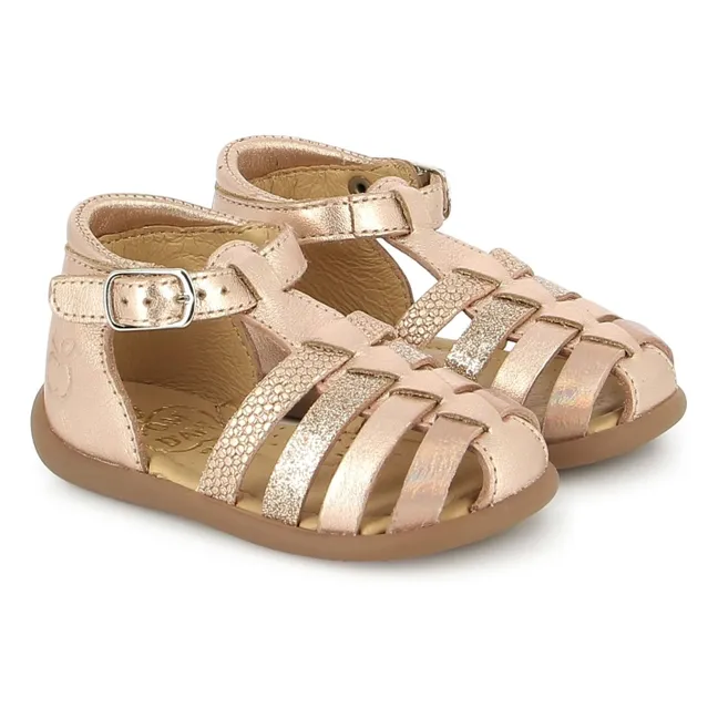 Stand Up Strap Metallic Sandals | Pink Gold