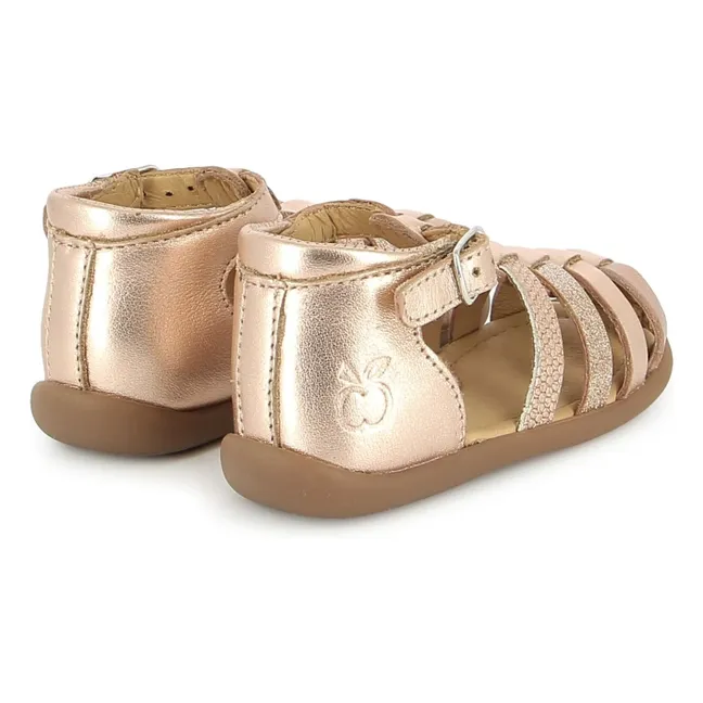 Stand Up Strap Metallic Sandals | Pink Gold