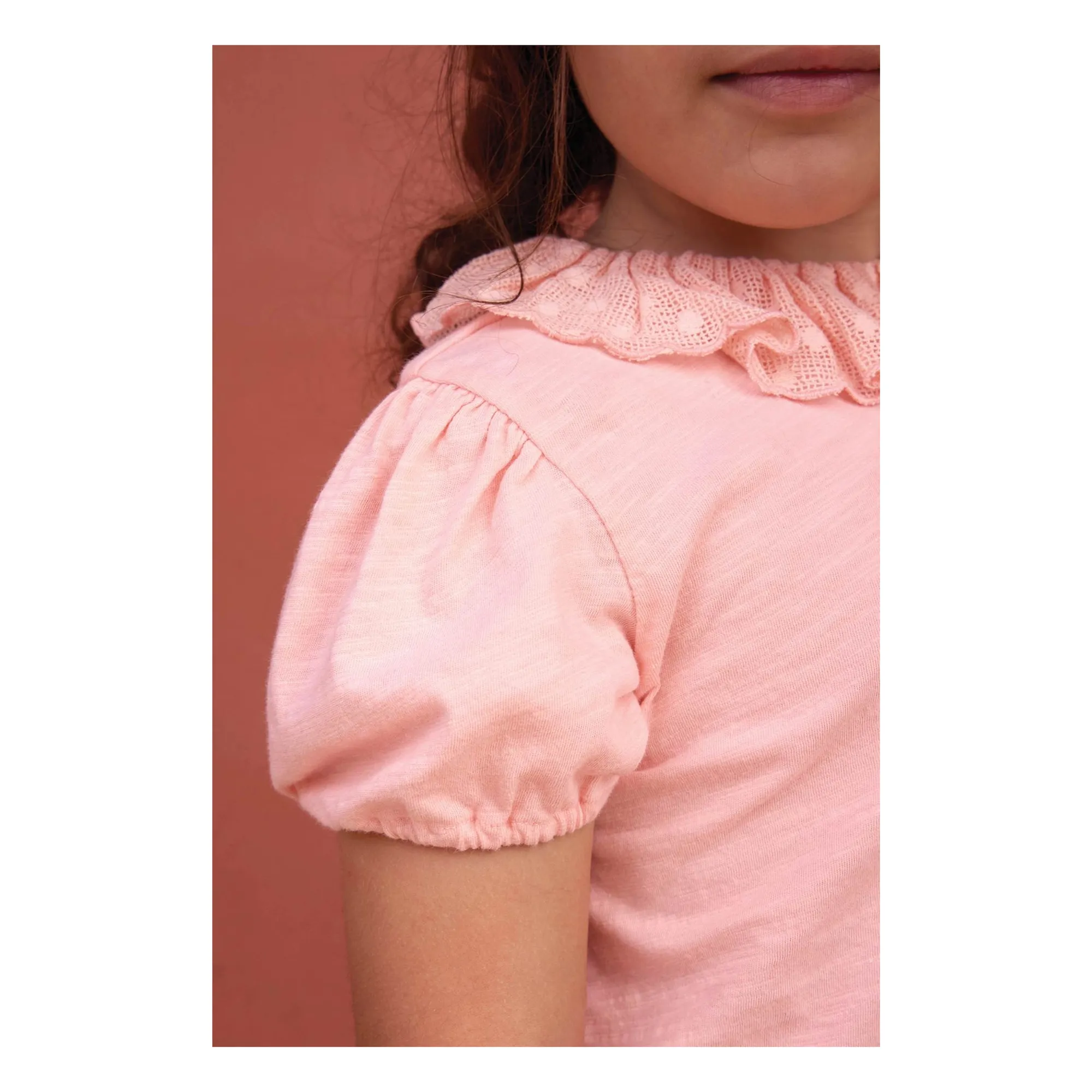 T-shirt Col Brodé Niris | Rose poudré- Image produit n°1