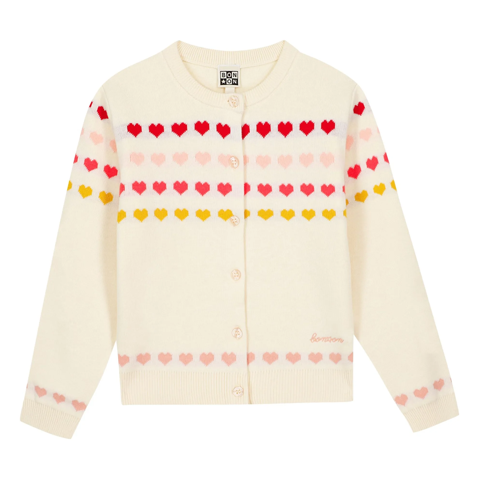 Bonton Girls Ecru Laligne Mini Hearts Cardigan