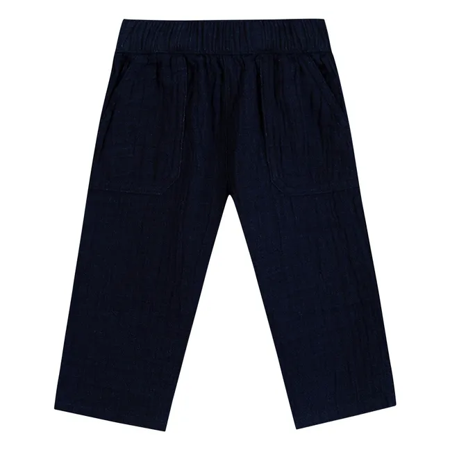 Pantalón de gasa de algodón para bebé Batcha | Azul Noche