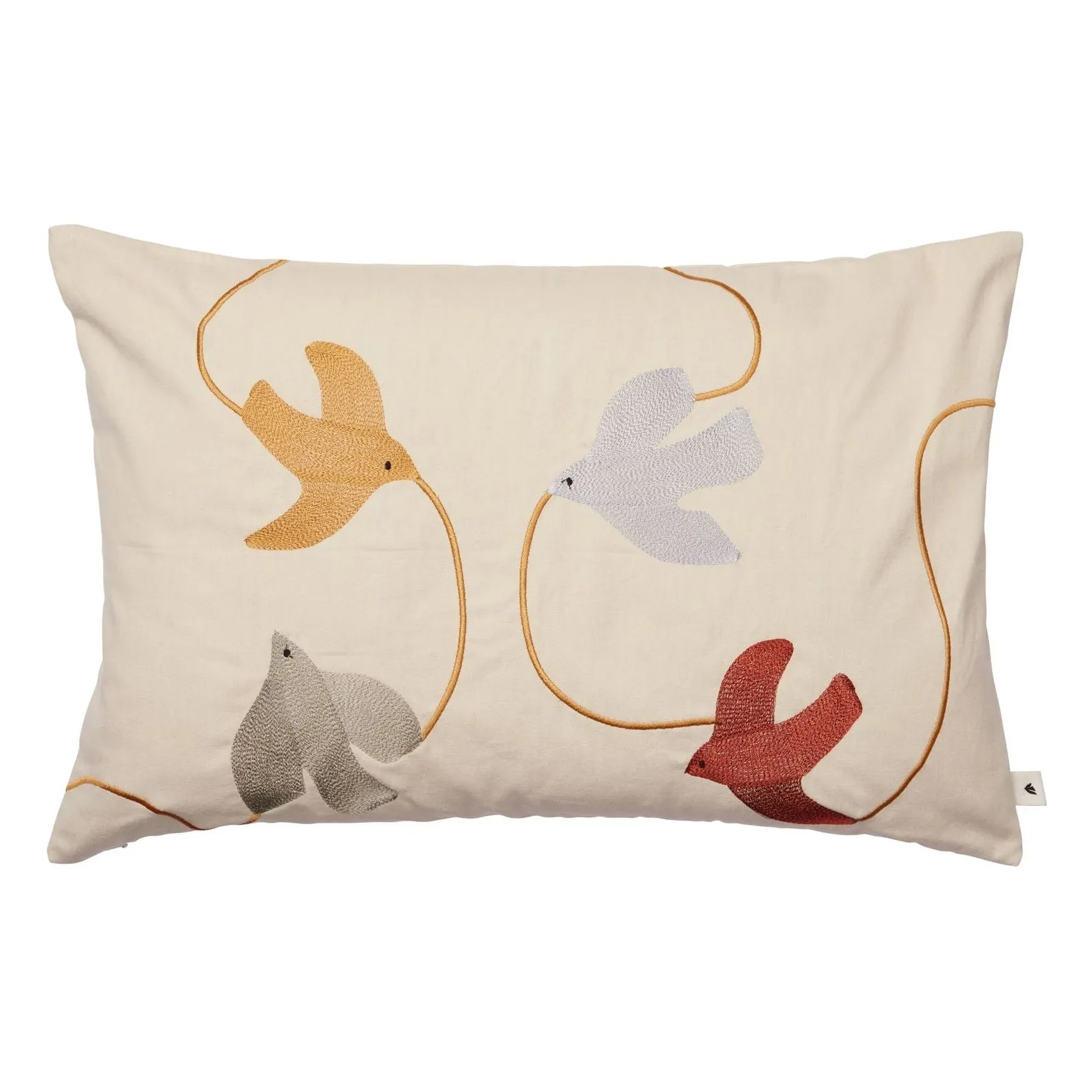 Ferm Living Kids Beige Swif Bird Embroidered Cushion