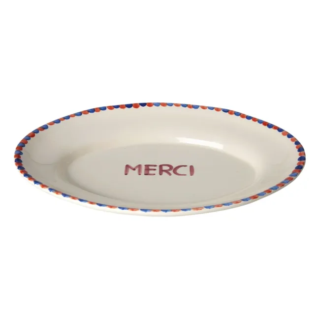 Plat en céramique Merci | Ecru