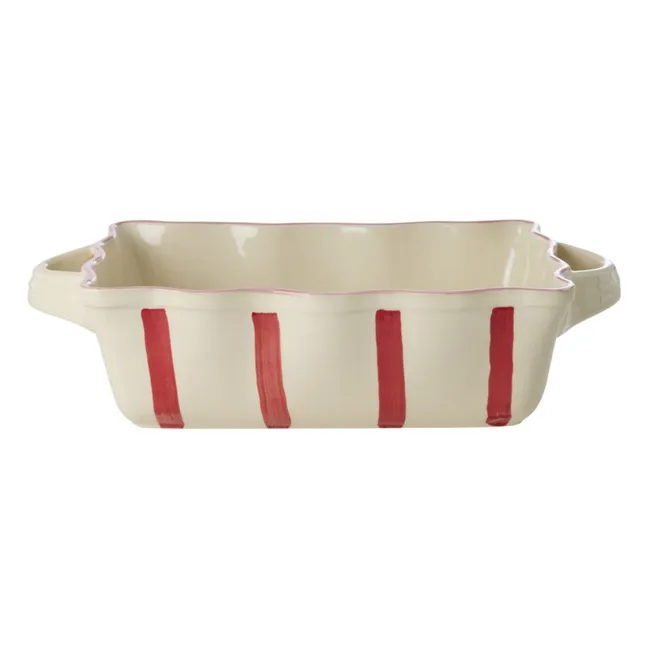 Striped stoneware baking dish | Red