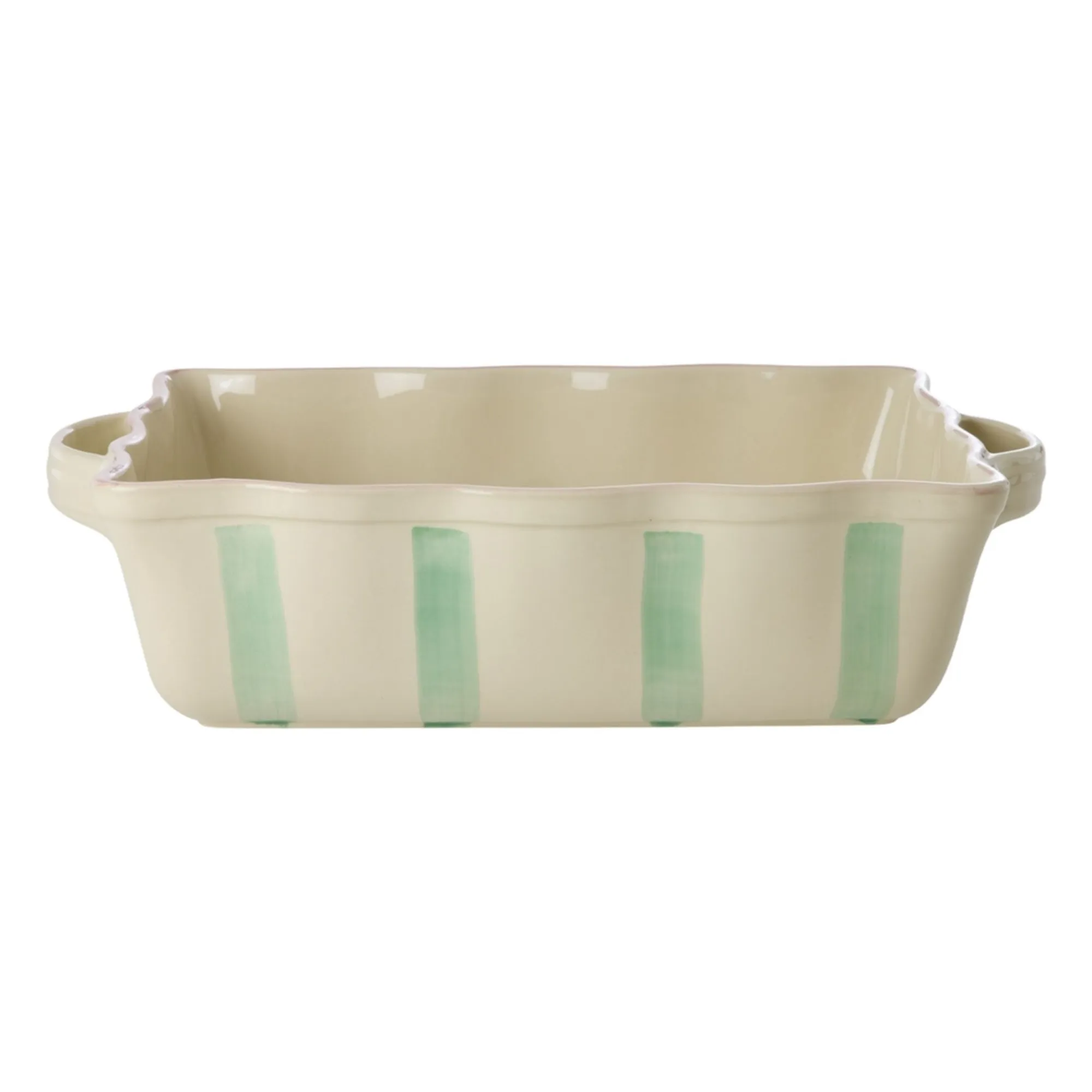 Rice Green Striped Stoneware Baking Dish