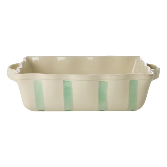 Fuente de horno de gres a rayas | Verde