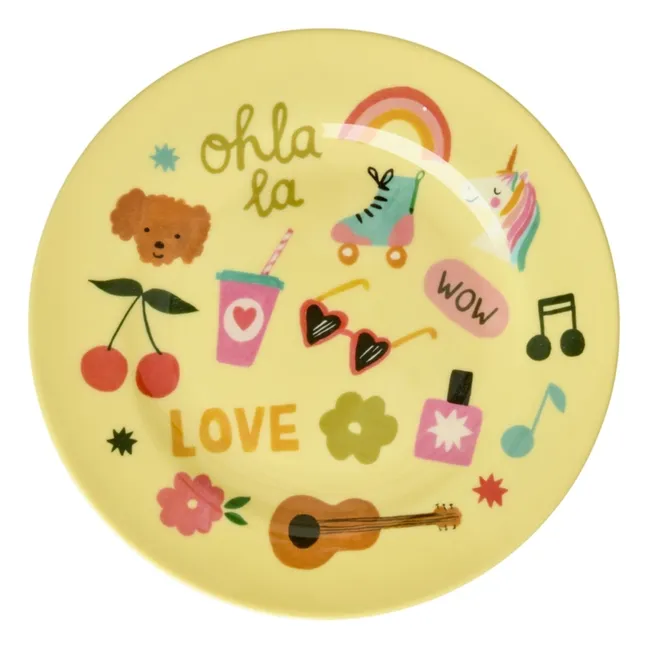 Assiette en mélamine Licorne | Jaune pâle