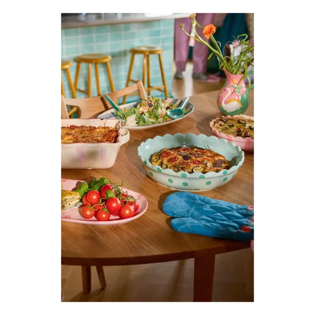 Plat à four en grès rayé | Rose