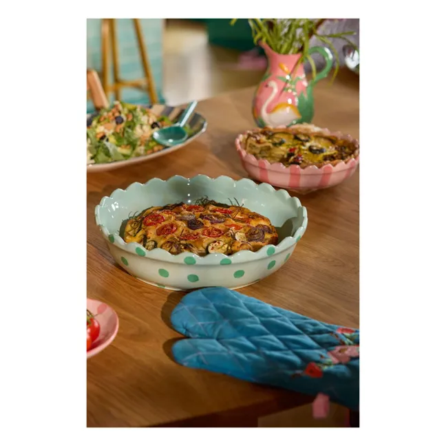 Stoneware pie dish with polka dots | Green