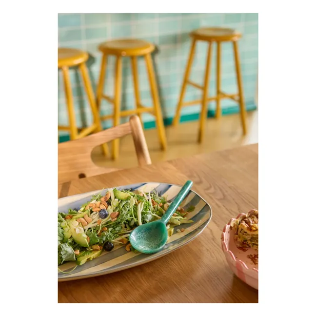 Plat en céramique rayé | Bleu