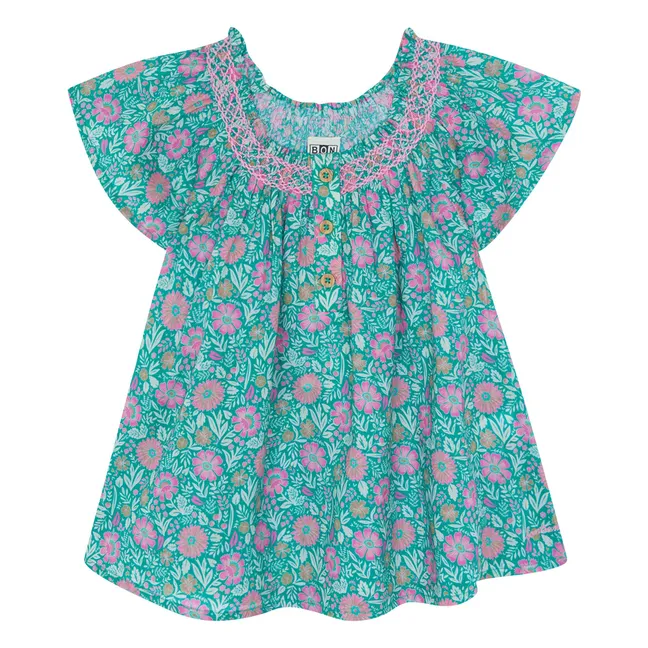 Robe Smockée Noisette Fleurs | 	Lilas