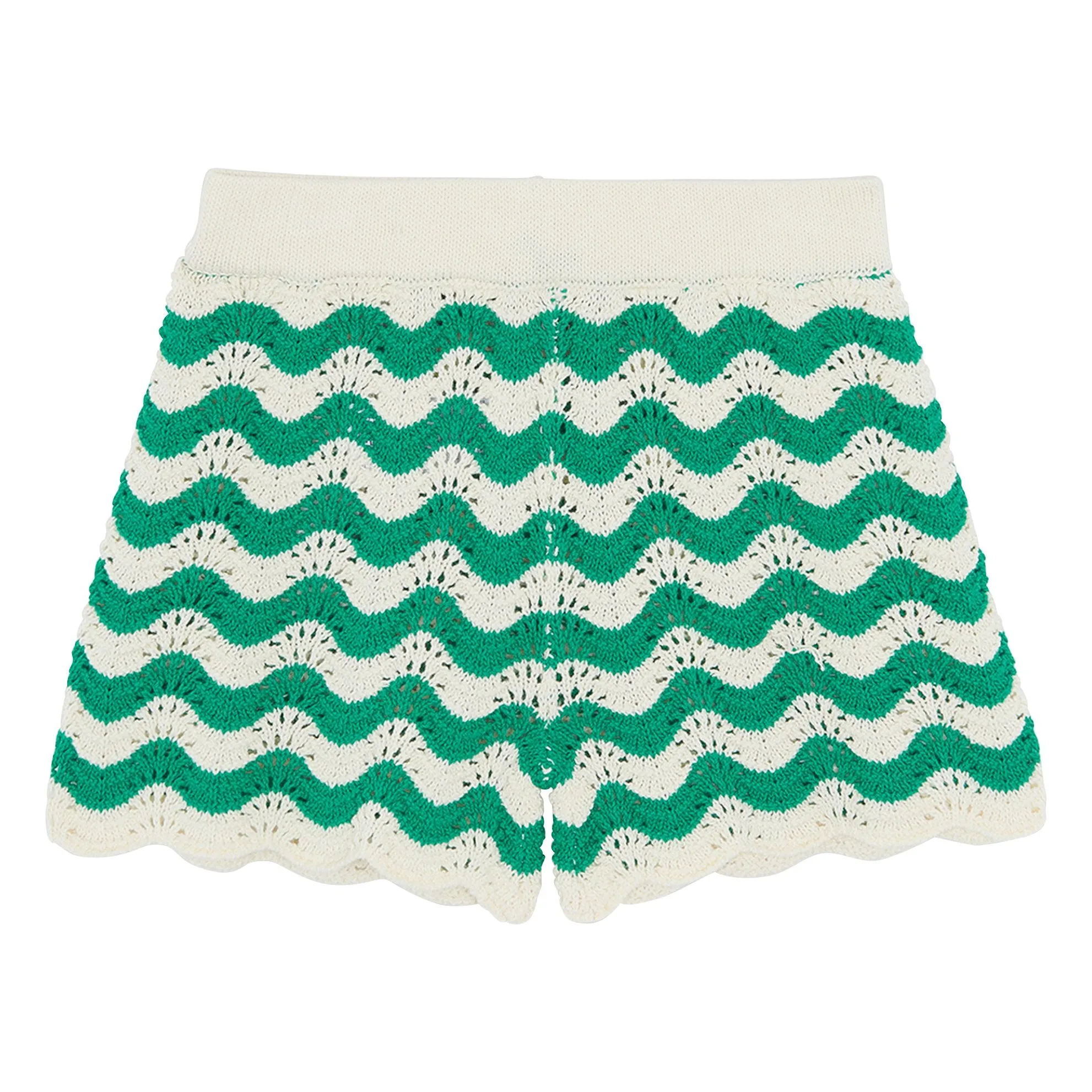 Bonton Emerald Green Crochet Nine Shorts