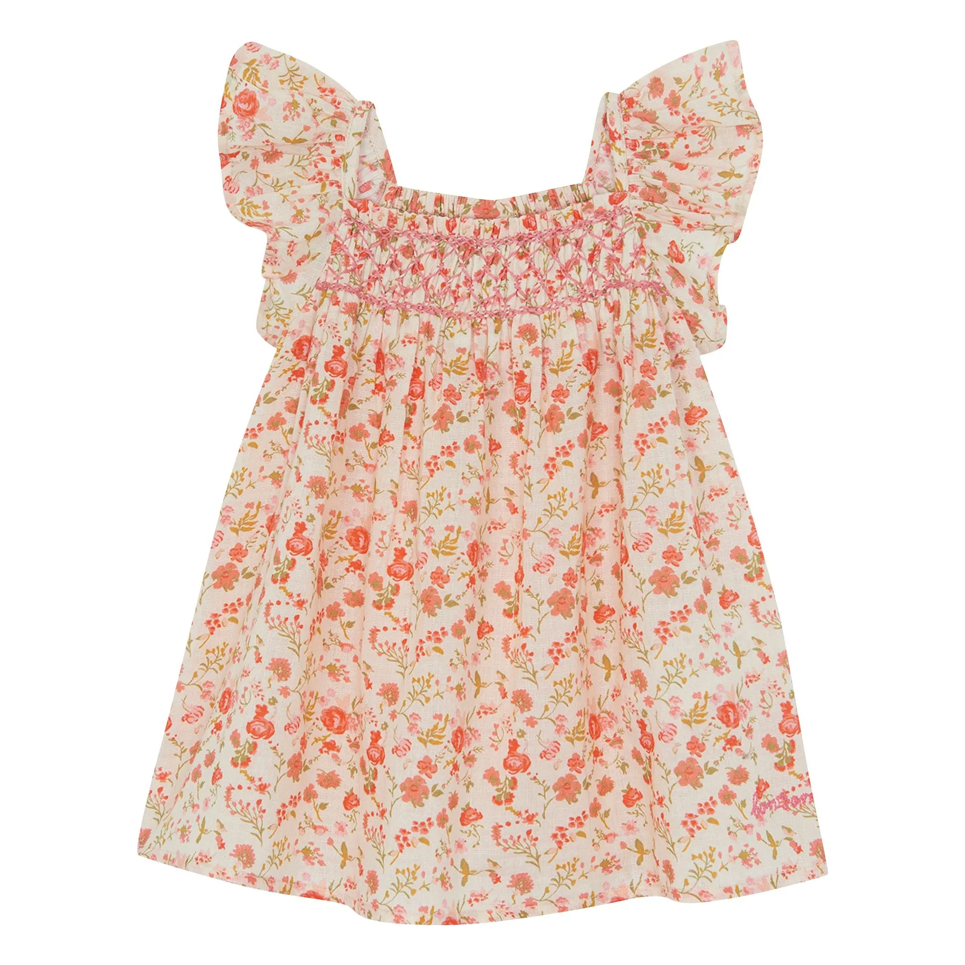 Bonton Red Louise Smocked Dress