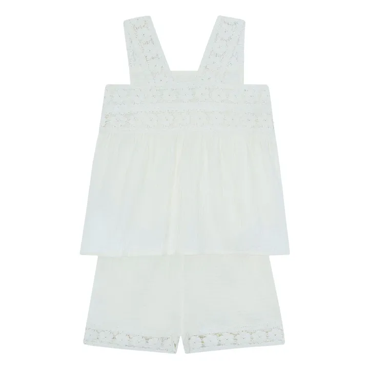 Ensemble Débardeur et Short Nouki Gaze de Coton | Ecru- Image produit n°2