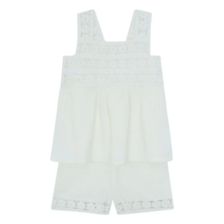 Ensemble Débardeur et Short Nouki Gaze de Coton | Ecru- Image produit n°0