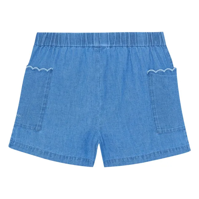 Short Poches Feston Clovis Chambray | Bleu jean