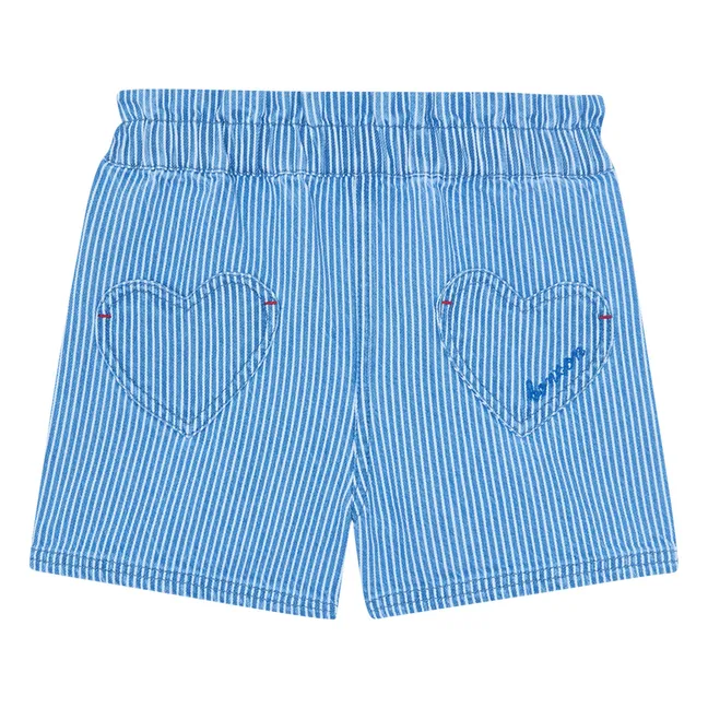 Pantalones cortos de rayas con bolsillos en forma de corazón | Azul